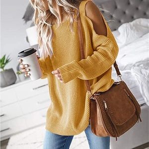 Yellow Cold Shoulder Oversized knitted Sweater